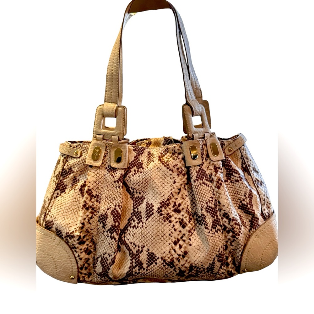 HTF JESSICA SIMPSON OFF-WHITE SNAKESKIN HANDBAG PURSE, WITH YELLOW INTERIOR.